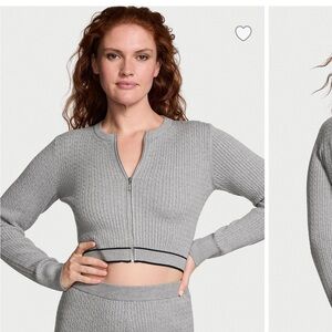 Gray Ribbed Knit Cropped Cardigan luxe cable knit cardigan